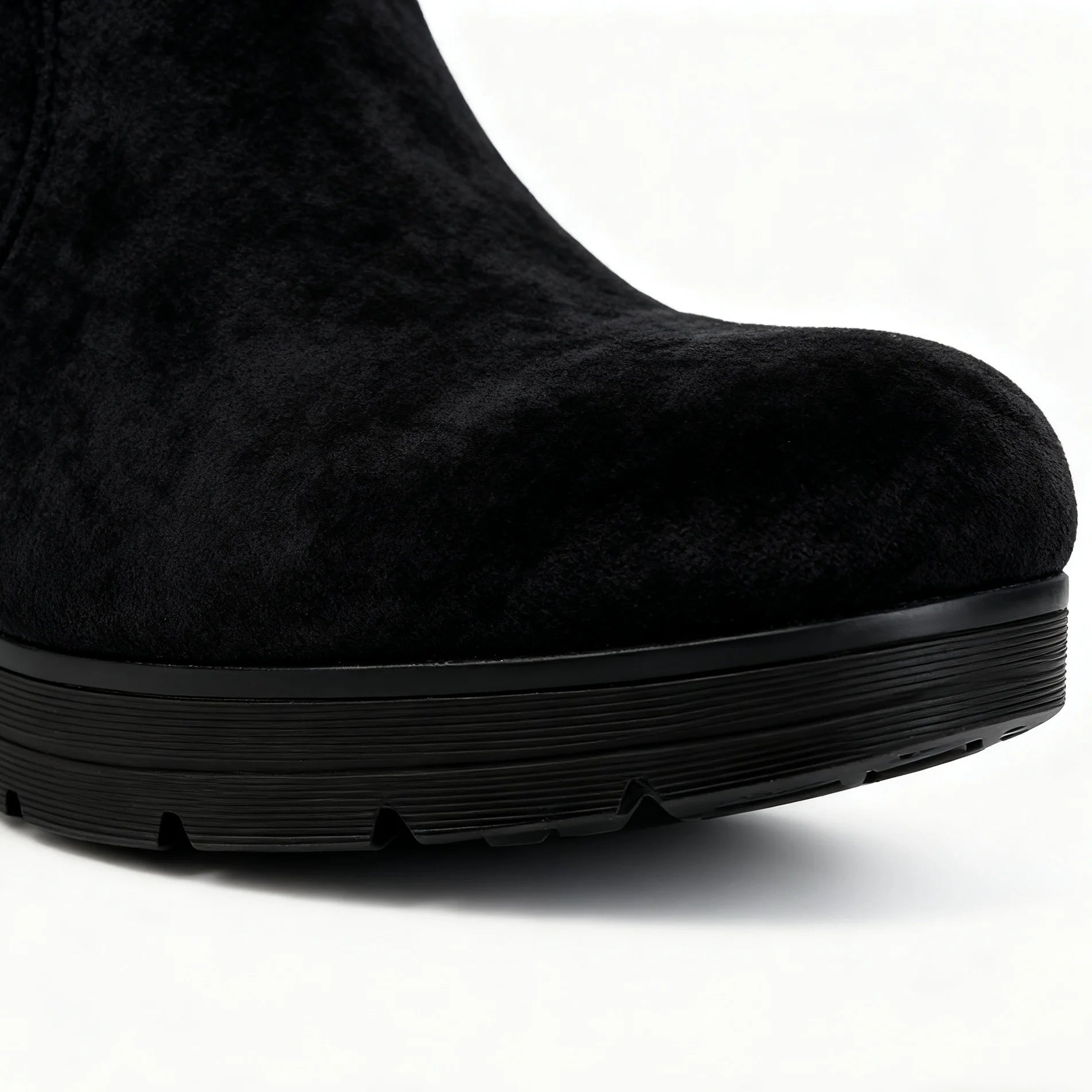 Women's Black Suede Ankle Boots - Chunky Block Heel with Gold Buckle (Stylish Ankle Boots with Side Zipper, Comfortable Low H