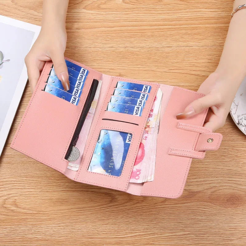 Elegant Women's Long Wallet Leather Trifold Clutch Wallet - Image 2