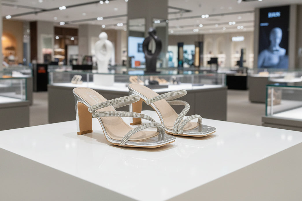 Women's Sparkling Square-Toe High-Heel Sandals | Chunky Heel Mules Women's Shoes for Spring, Summer, and Fall - Image 1