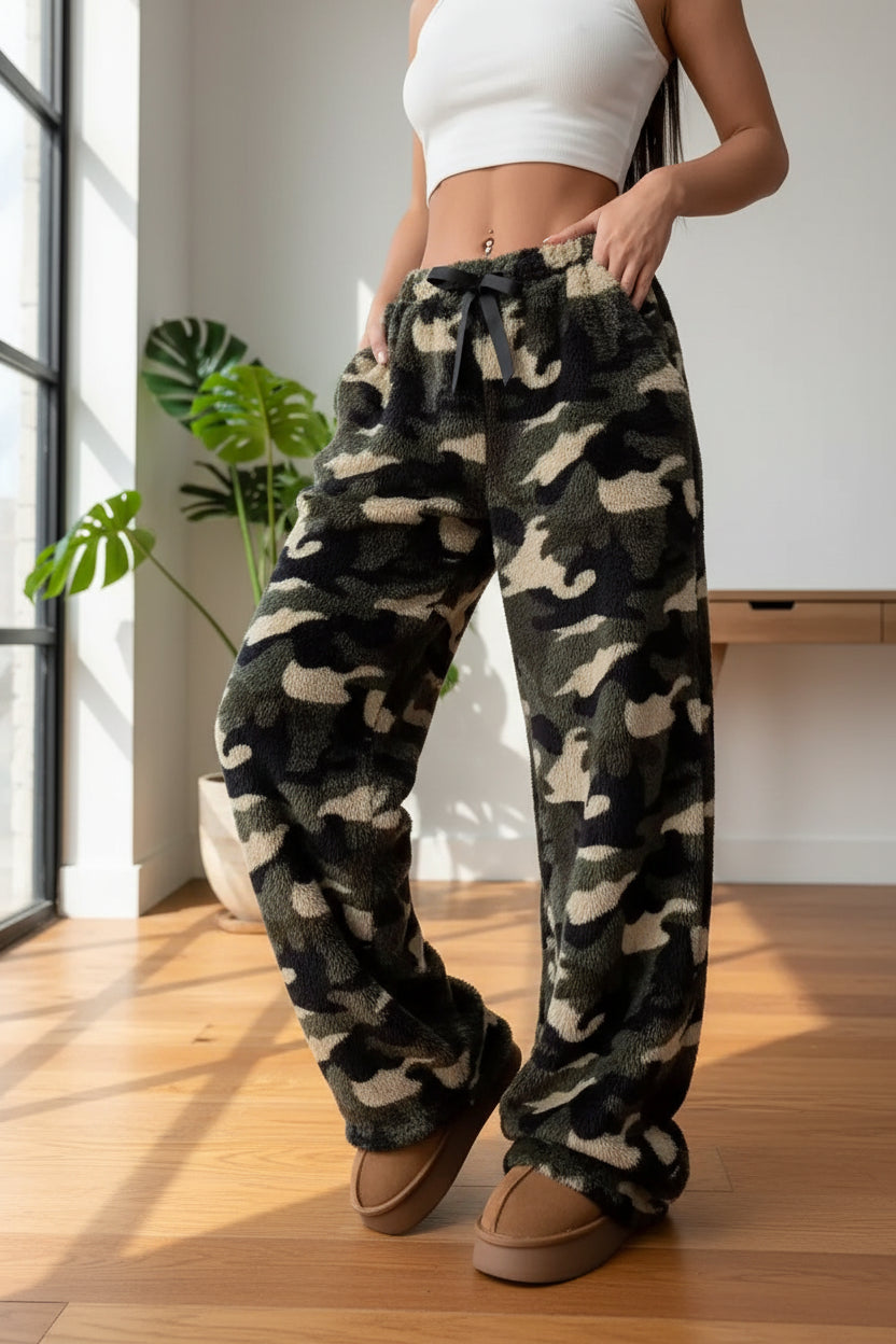 Women's Print Wide Leg Lounge Pants - Elastic Waist Drawstring Casual Trousers