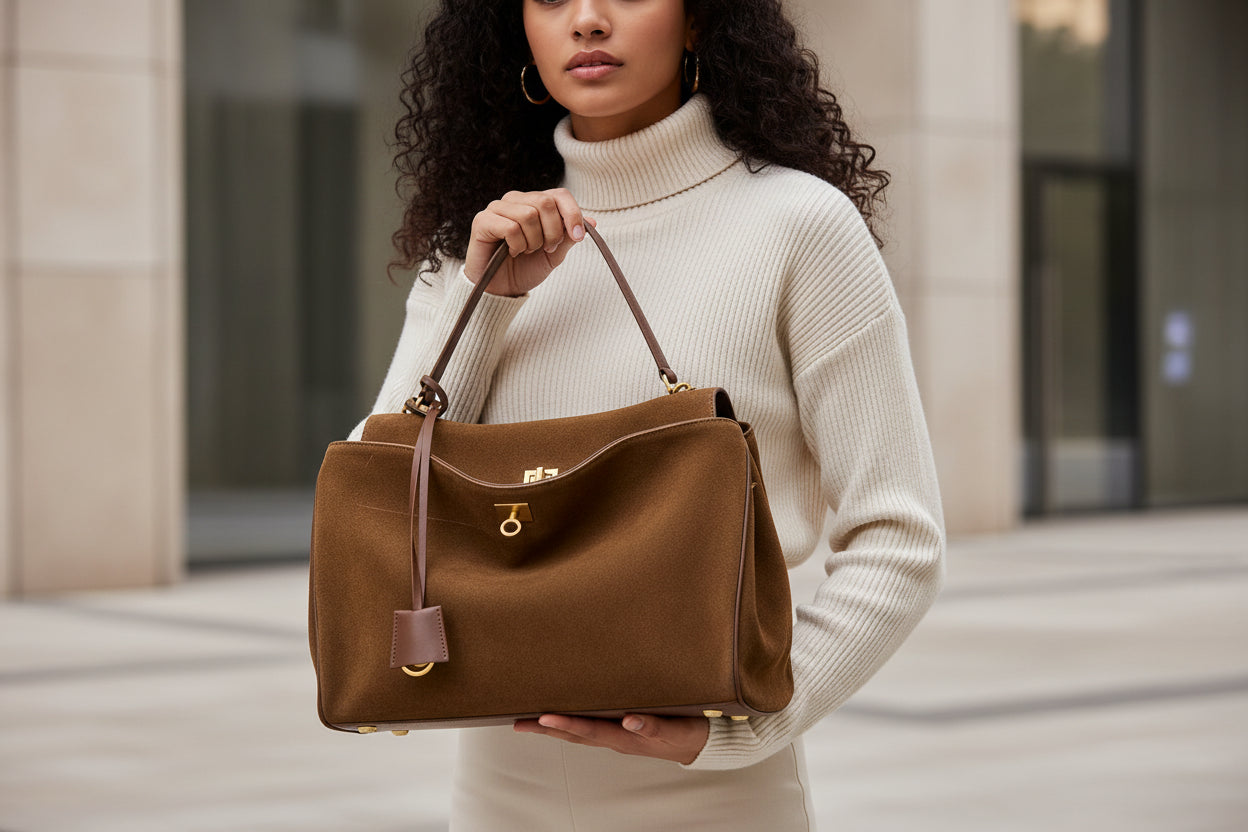 Premium Suede Leather Tote Bag - Large Capacity Shoulder Handbag - Image 4