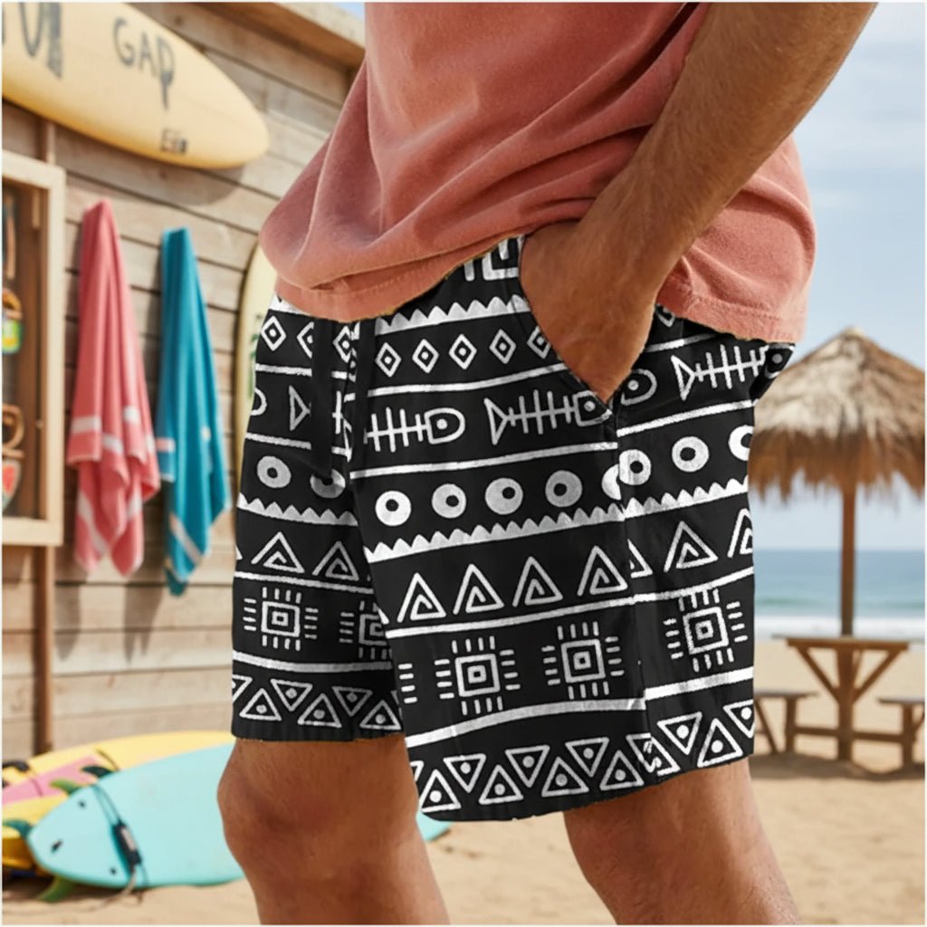 Men's Geometric Print Beach Shorts - 3D Printed Swim Trunks