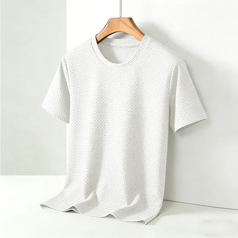 2026 New Men's Texture Crew Neck Short Sleeve T-Shirt Comfortable Casual Office Summer Top - Image 4