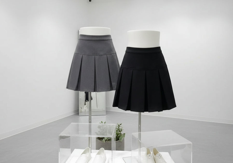 ZOKI Vintage Gray Pleated Skirt Women Kawaii High Waist Mini Skirts Korean Fashion School Uniform Harajuku Streetwear Spring 