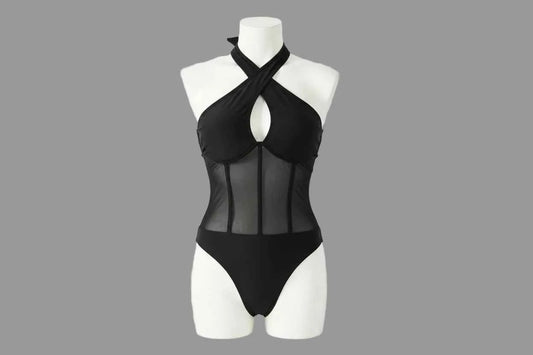 Cross Halter One Piece Swimsuit - Push-Up Monokini with Cutouts