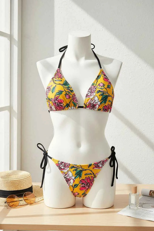 Halter Bikini Set - High Cut Push-Up Swimsuit with Tie Detail