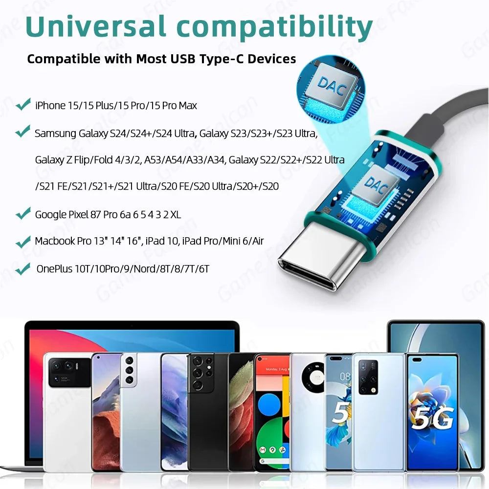 USB Type C Headphone HiFi Bass Stereo Volume Control Mic 3.5mm Wired Earbuds For Galaxy S24 S23 S22 S21 Ultra iPhone 15 Pro M