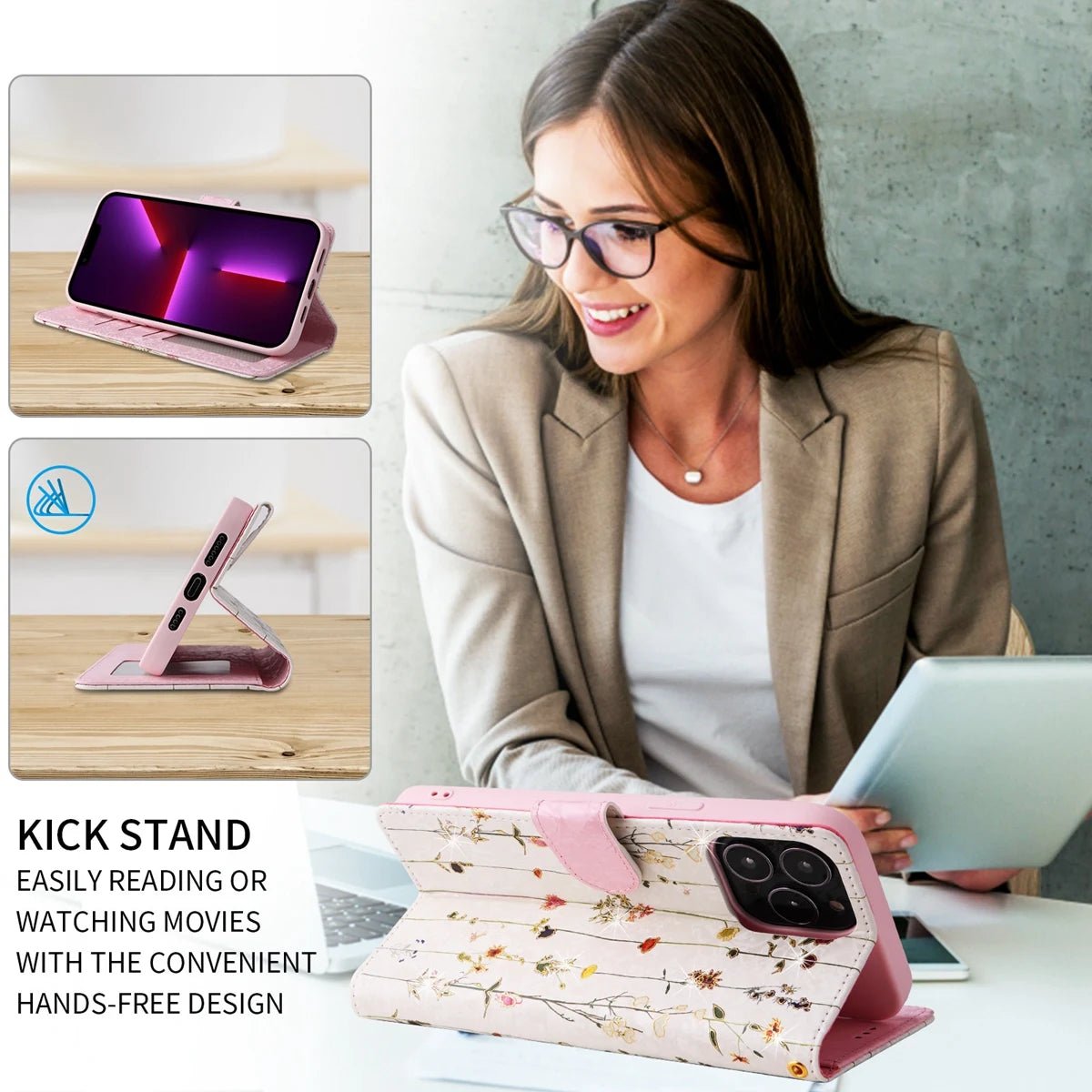 RFID Anti Theft Brush Hot Stamped Floral Wallet Case for Samsung A13 A33 A53 A14 A34 A54 A35 A55 Wristband Leather Flip Cover