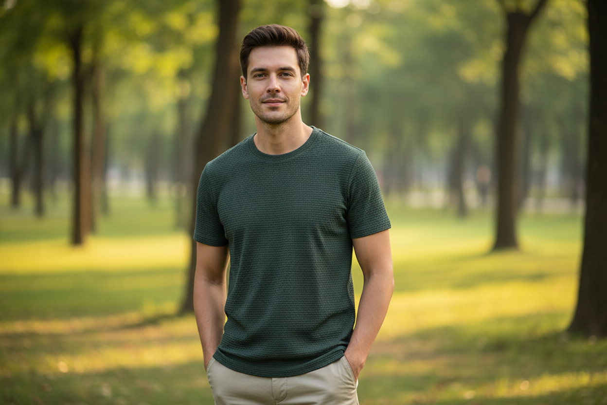 Men's Textured Crew Neck T-Shirt - Casual Summer Top - Image 3
