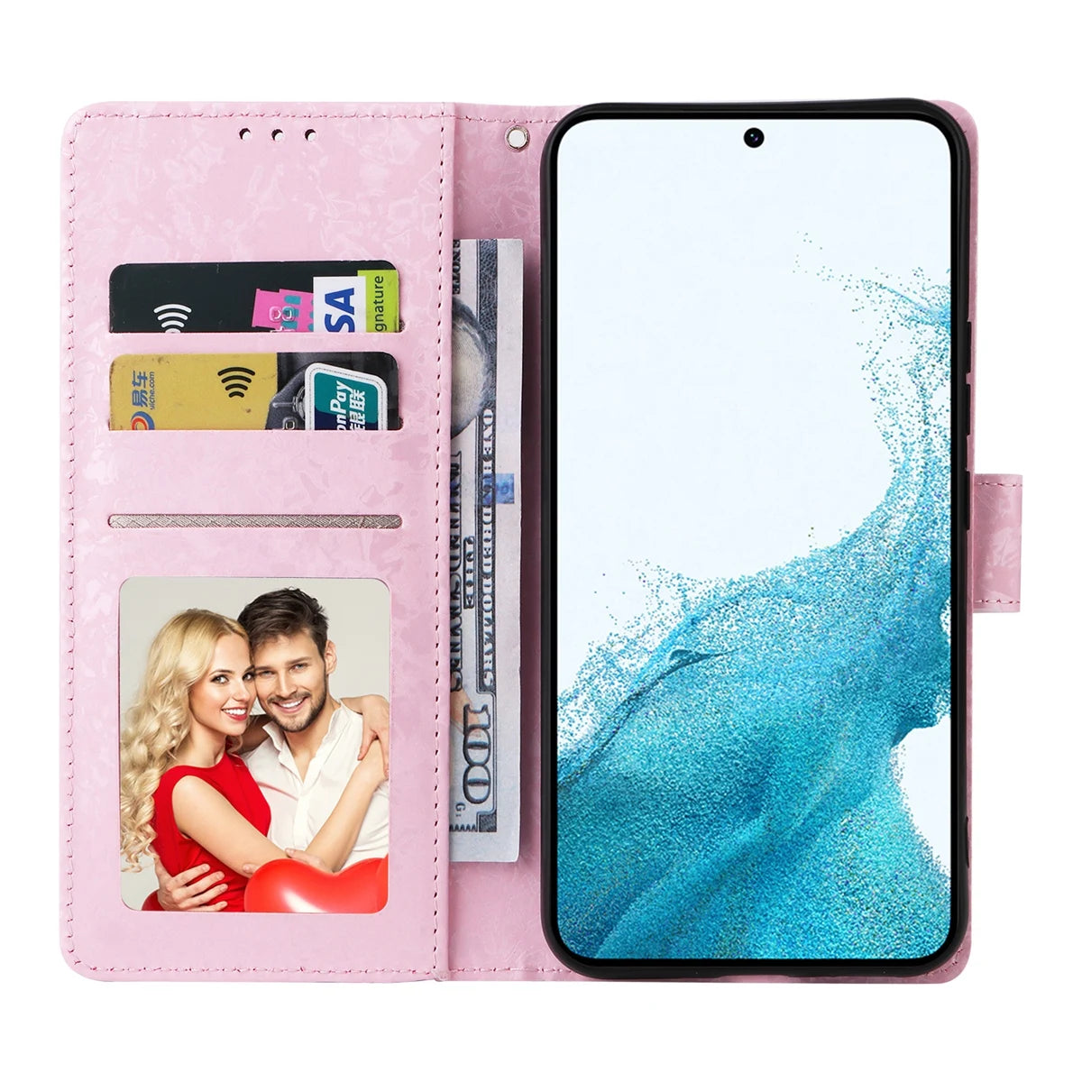 RFID Anti Theft Brush Hot Stamped Floral Wallet Case for Samsung A13 A33 A53 A14 A34 A54 A35 A55 Wristband Leather Flip Cover