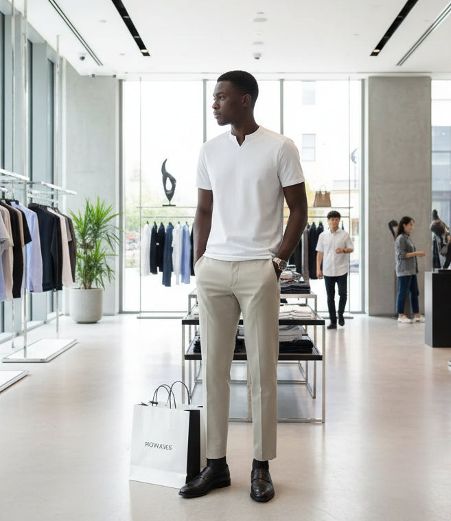 Korean Men's Casual and Fashionable Small V-neck Solid Color Short Sleeved T-shirt Comfortable Summer Versatile Top - Image 5