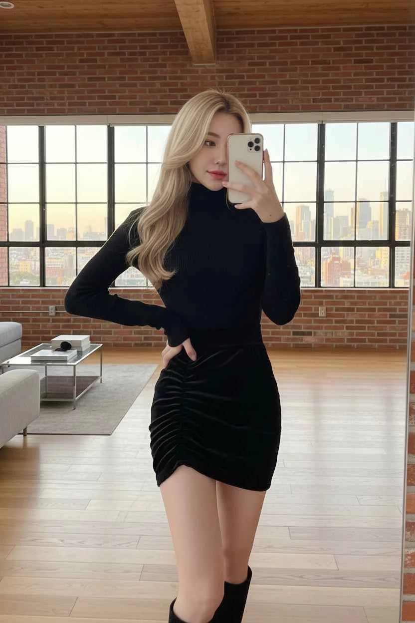 Velvet High Waist Mini Skirt - Luxe Bodycon Party Skirt
