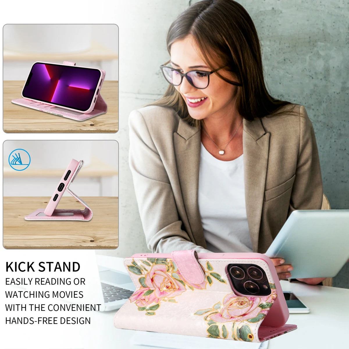 RFID Anti Theft Brush Hot Stamped Floral Wallet Case for Samsung A13 A33 A53 A14 A34 A54 A35 A55 Wristband Leather Flip Cover