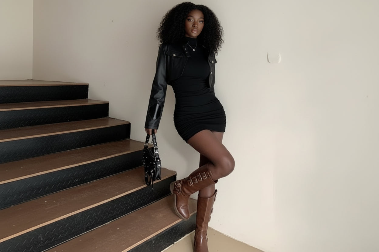 Sexy Tight Half High Collar Pleated Waist Mini dress - Matt's random items Dresses (Image 6)