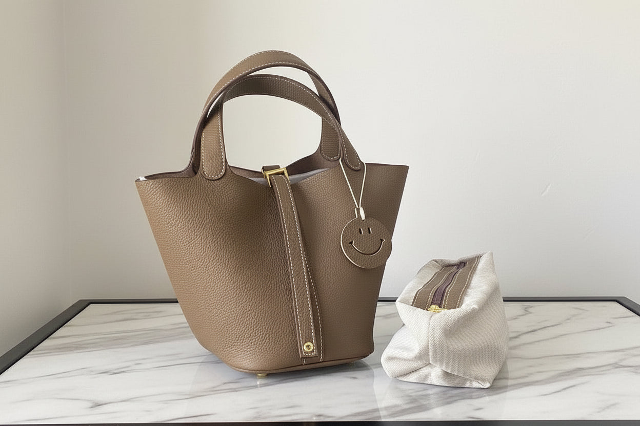 Luxury Leather Bucket Bag - Soft Cowhide Handbag