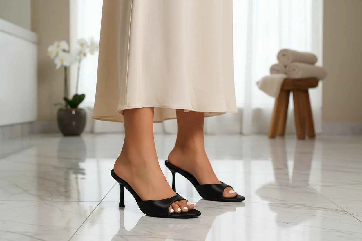 Satin Pointed Toe Heeled Mules - Slip-On Stiletto Sandals