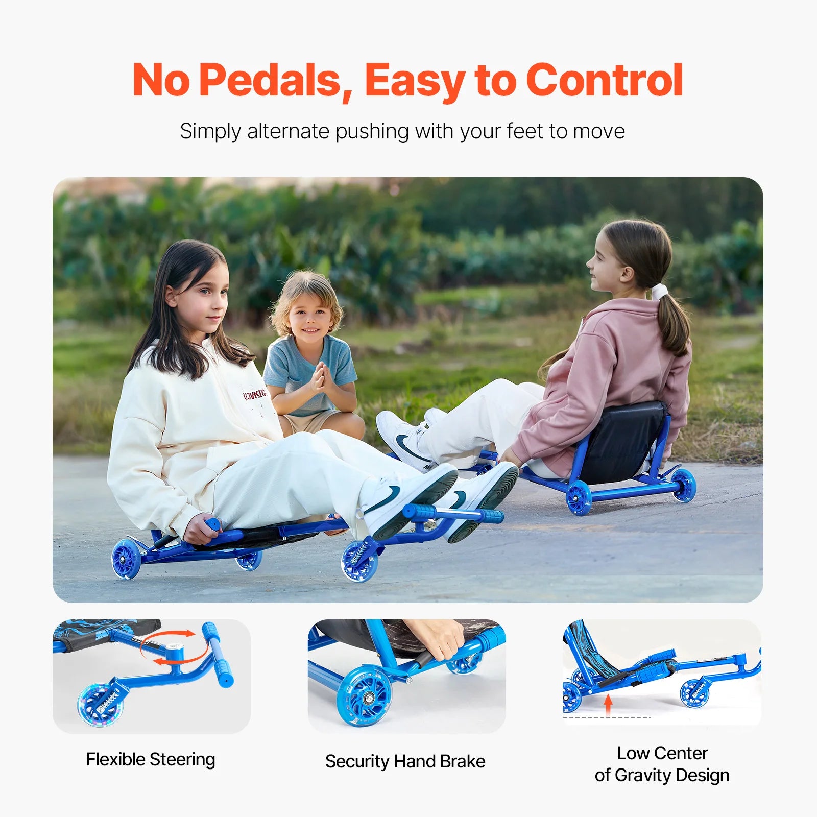 SucceBuy 198lbs Ride on Scooter Swing Side-to-Side Powered by Zig-Zag Motion Sports Games Drifting Toys for Children Gifts - 