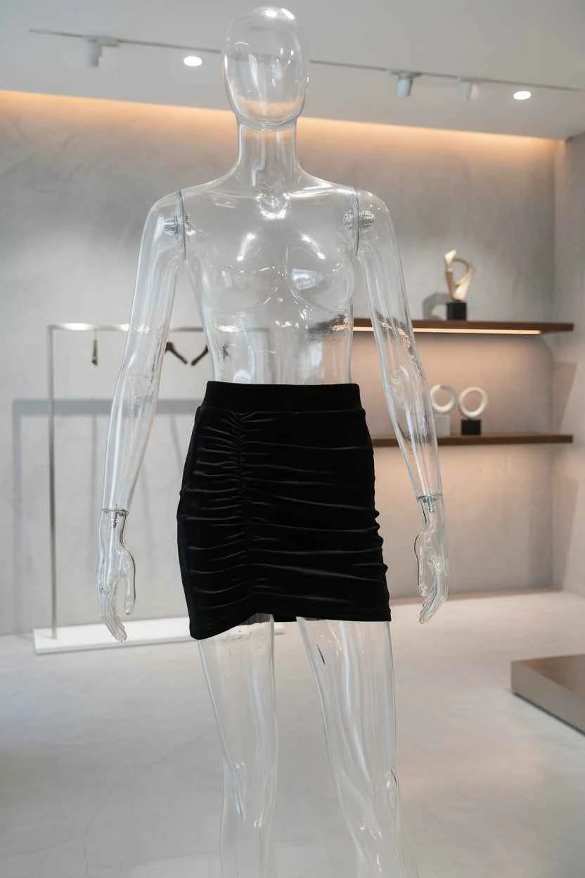 Velvet High Waist Mini Skirt - Luxe Bodycon Party Skirt
