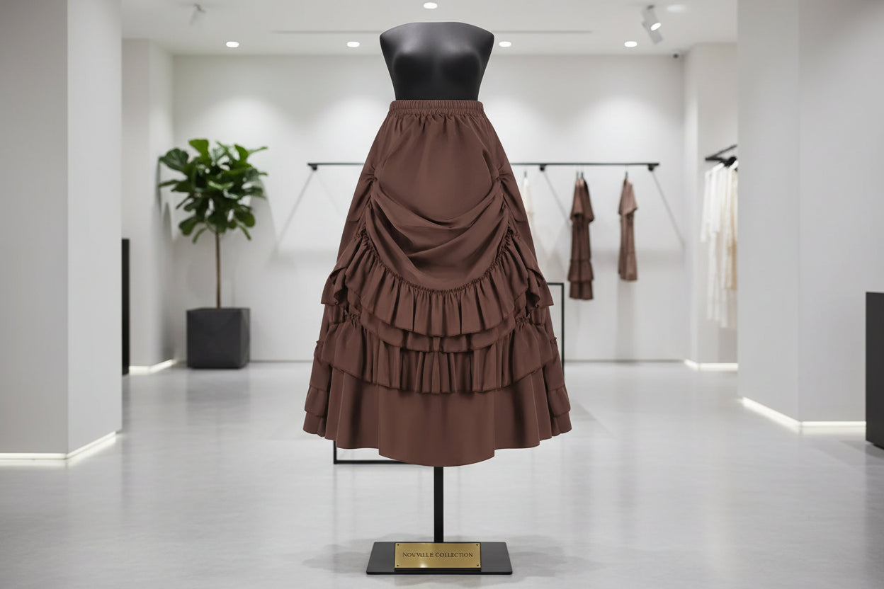 Brown Ruffled High Waisted Long Victorian Skirt Steampunk Skirts Womens Party Wear Gothic Vintage Clothes Medieval Costume Se