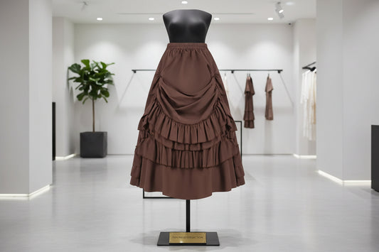Brown Ruffled High Waisted Long Victorian Skirt Steampunk Skirts Womens Party Wear Gothic Vintage Clothes Medieval Costume Se
