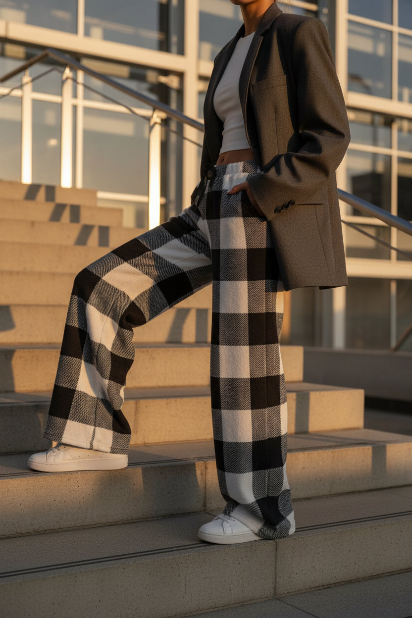 Women's Print Wide Leg Lounge Pants - Elastic Waist Drawstring Casual Trousers