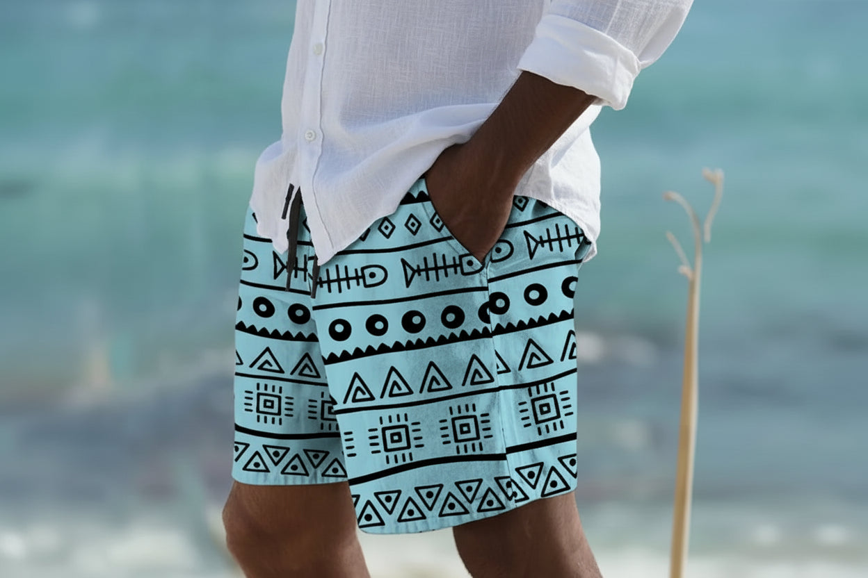 Men's Geometric Print Beach Shorts - 3D Printed Swim Trunks