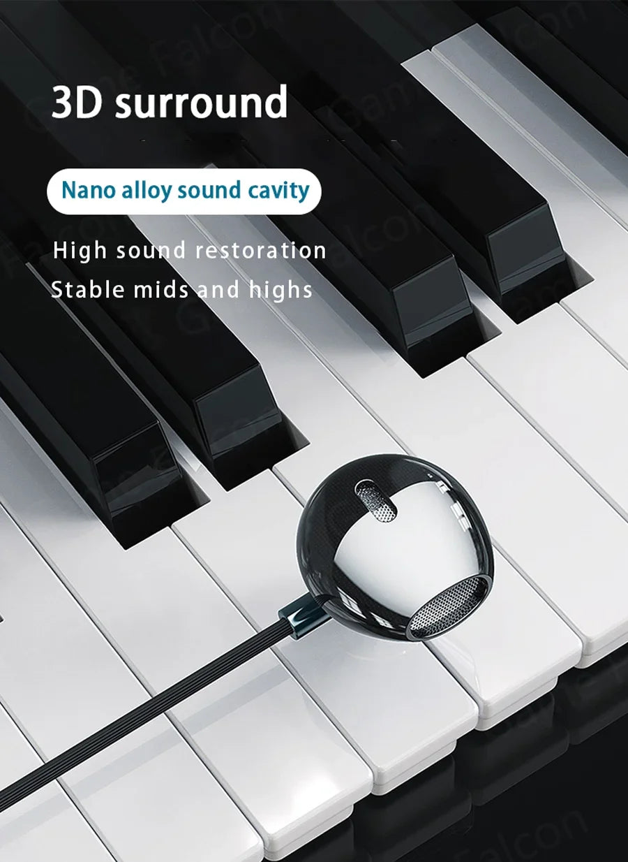 USB Type C Headphone HiFi Bass Stereo Volume Control Mic 3.5mm Wired Earbuds For Galaxy S24 S23 S22 S21 Ultra iPhone 15 Pro M