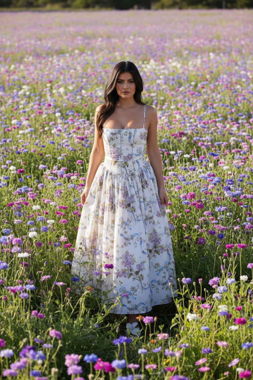 Elegant Floral Long Sundress Women's High Waist Hollow Out Dress White Sun Dresses Summer 2025 New In Evening Graduation Part