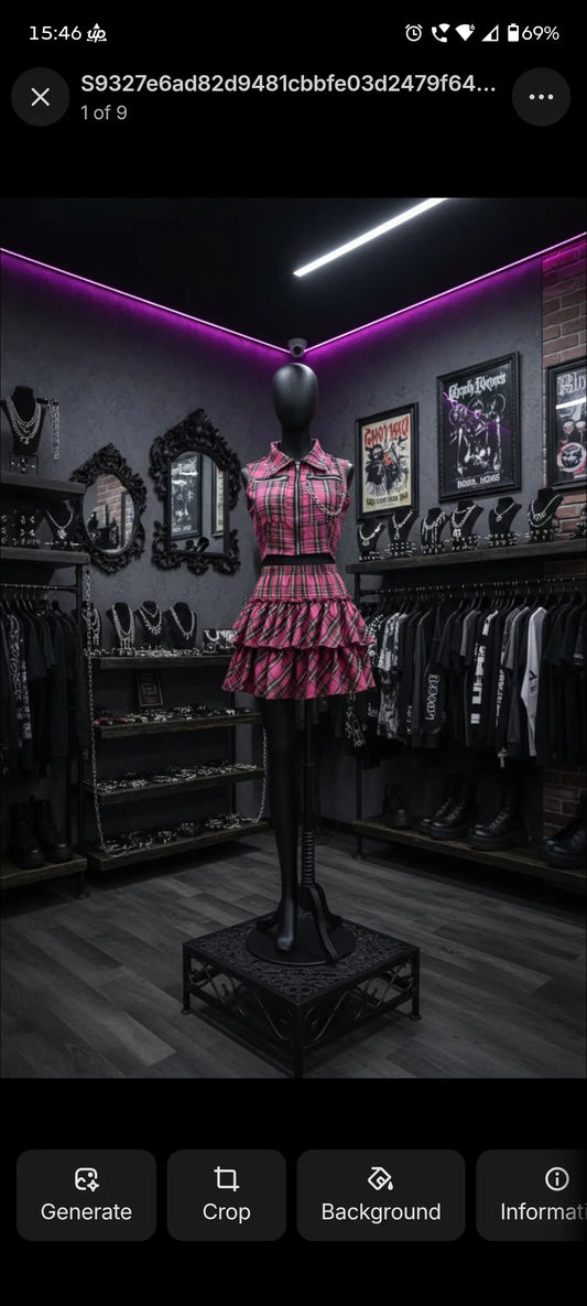 Gothic Punk Separates - Zipper Crop Top & Plaid Skirt