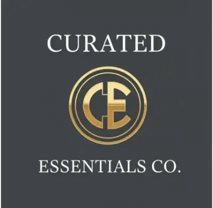 Logo of Curated Essentials Co. with a gold and white design on a black background