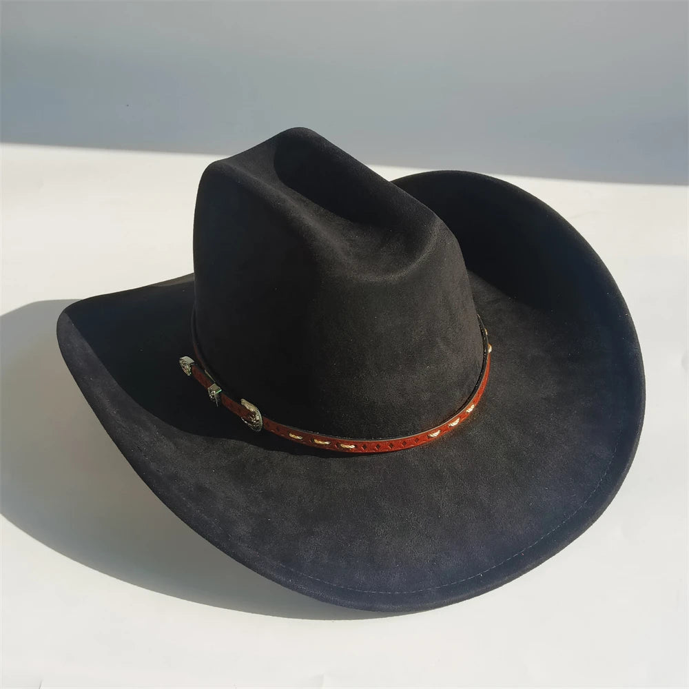 Unisex Suede Cowboy Hat with Turquoise Accents - Western Cattleman Style - Matt's random items Accessories (Image 11)