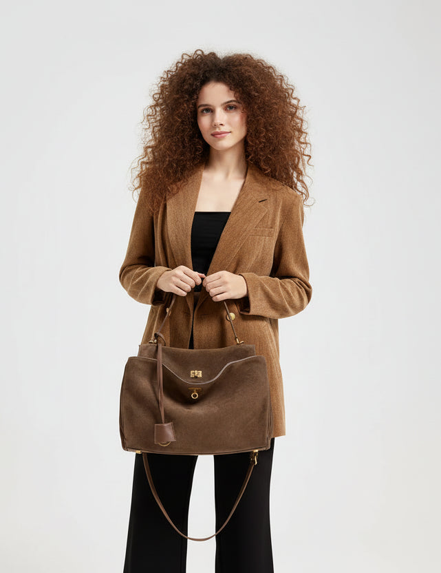 Premium Suede Leather Tote Bag - Large Capacity Shoulder Handbag - Image 1
