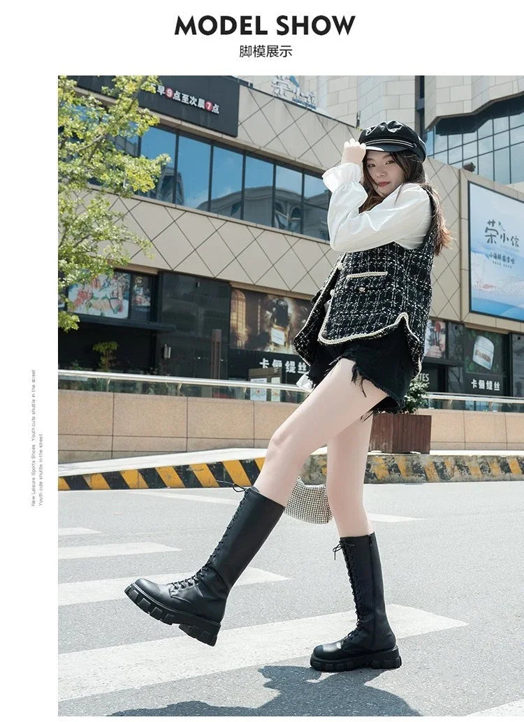 Women's Mid Calf Boots Padded Shoes Knee High Winter Sneakers Punk Style Military Casual White Black 2024 Lucury Platform Wom