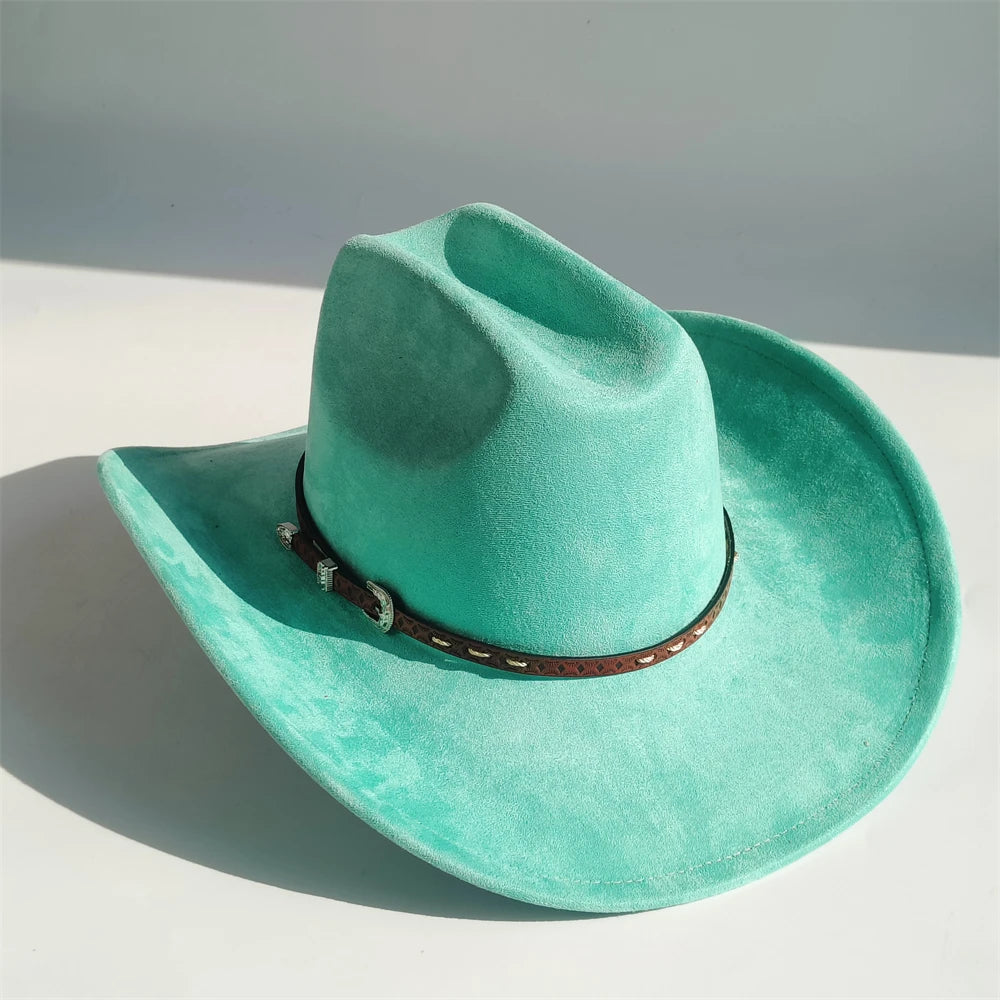 Unisex Suede Cowboy Hat with Turquoise Accents - Western Cattleman Style - Matt's random items Accessories (Image 13)