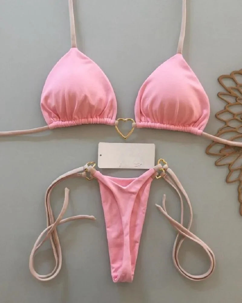 Sexy Halter Solid color Bikini Set (overseas product) - Image 3