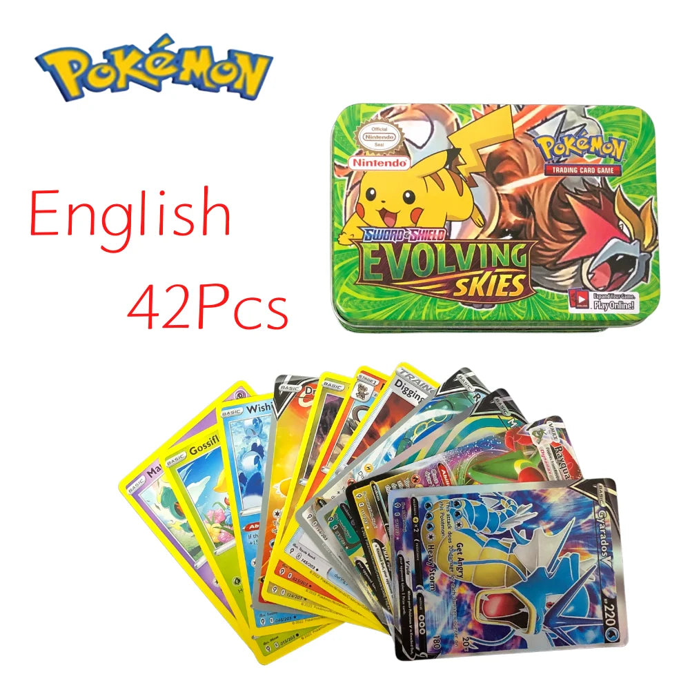 42pcs/set Iron Metal Box Pokemon TAKARA TOMY Battle Toys Lost Origin Pokemons Box with Pikachu Game Anime Bank Cards for Chil