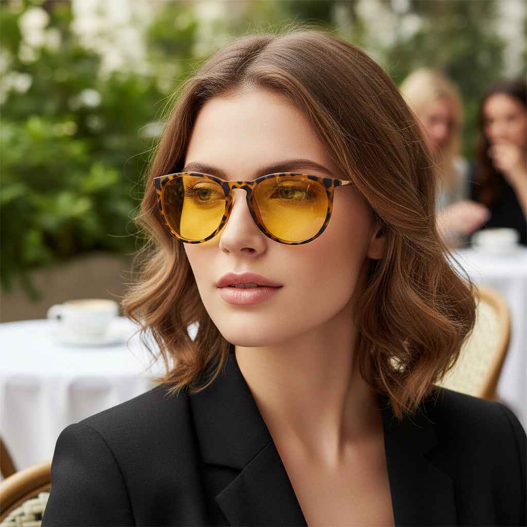 Leopard Print Sunglasses with Yellow Lenses - UV400 Protection