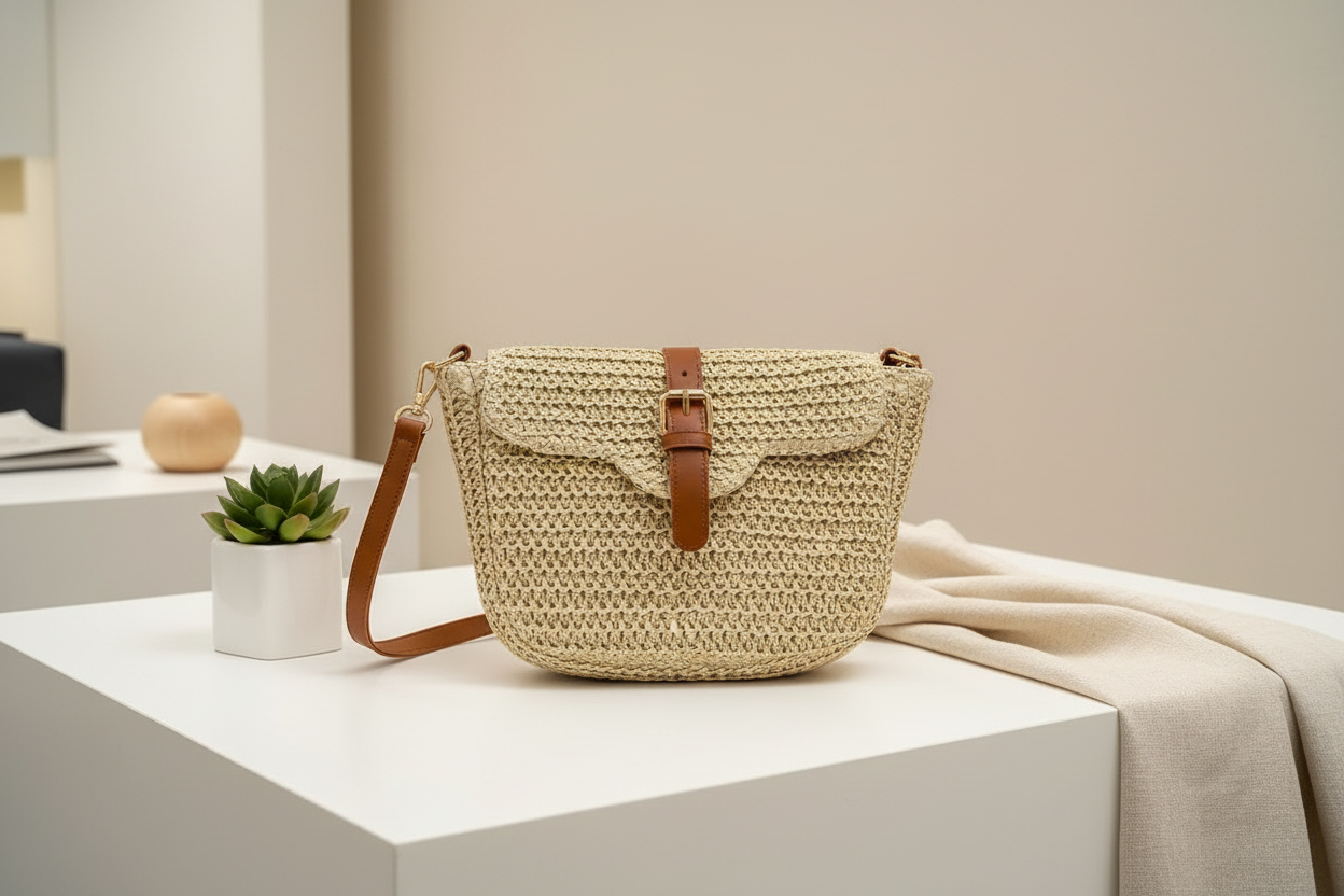 Women Straw Tote Bag Summer Woven.