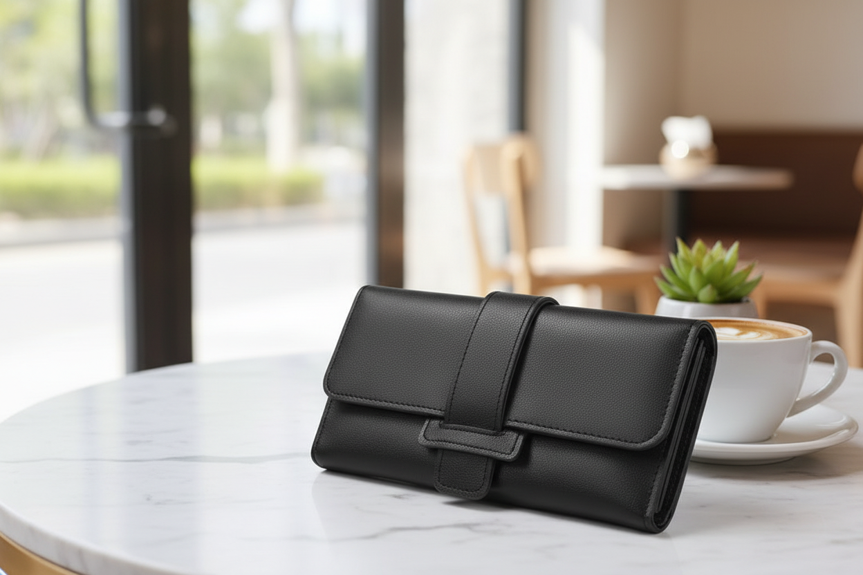 Elegant Women's Leather Trifold Wallet - Long Clutch with Zip Coin Pocket & Card Holder