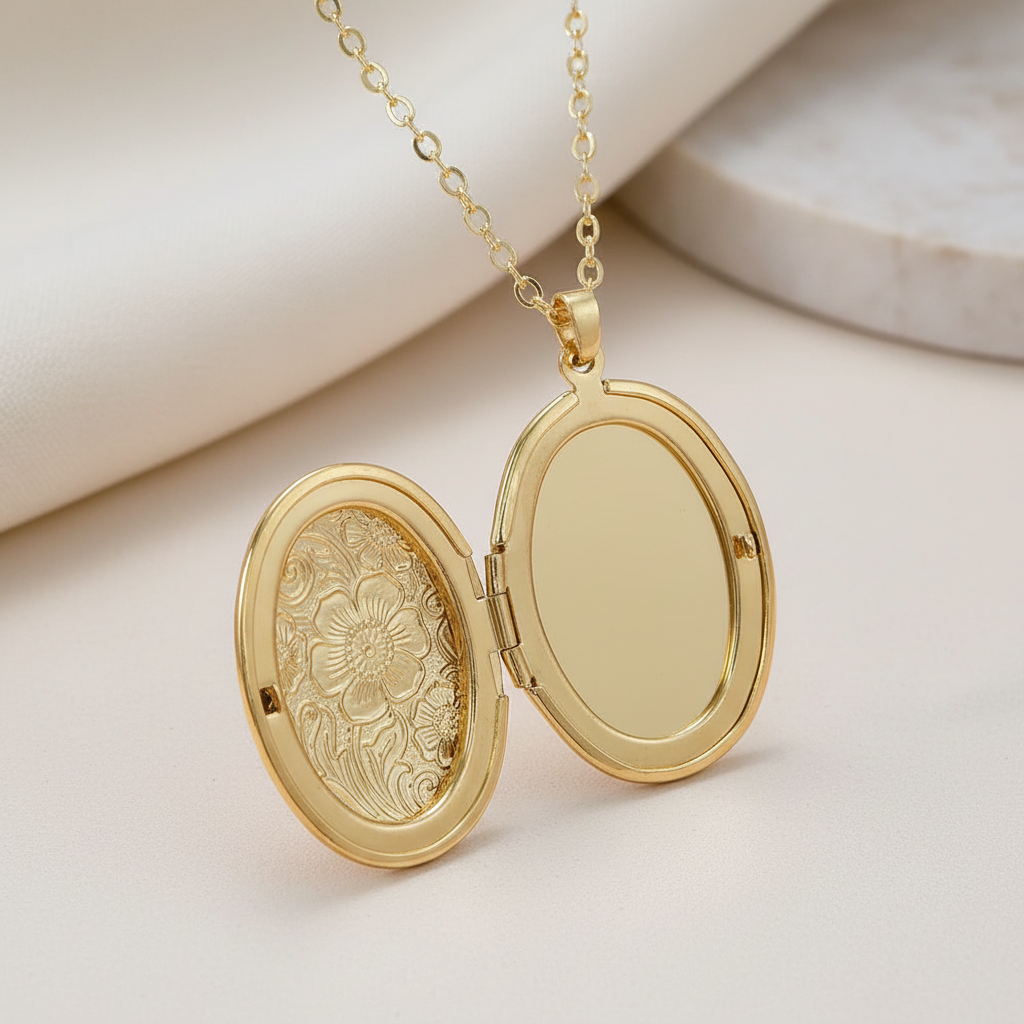 Locket Necklace - Oval Carved Locket Pendant with Love Keepsake Photo Holder - Matt's random items Jewelry (Image 2)