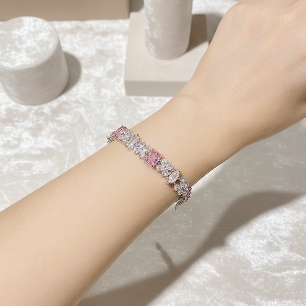 Moissanite Bracelet - Papparacha Pink Diamond Tennis Bracelet Elegant Sparkle Jewelry - Matt's random items Jewelry (Image 3)