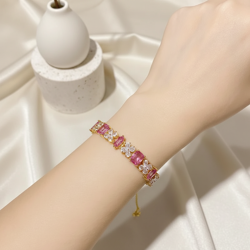 Moissanite Bracelet - Papparacha Pink Diamond Tennis Bracelet Elegant Sparkle Jewelry - Matt's random items Jewelry (Image 2)