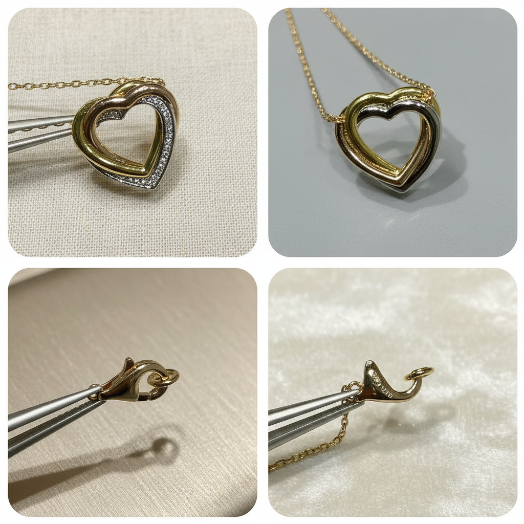 Three Tone Gold Heart Necklace - Diamond Pave Pendant Dainty Valentine's Day Gift - Matt's random items Jewelry (Image 4)