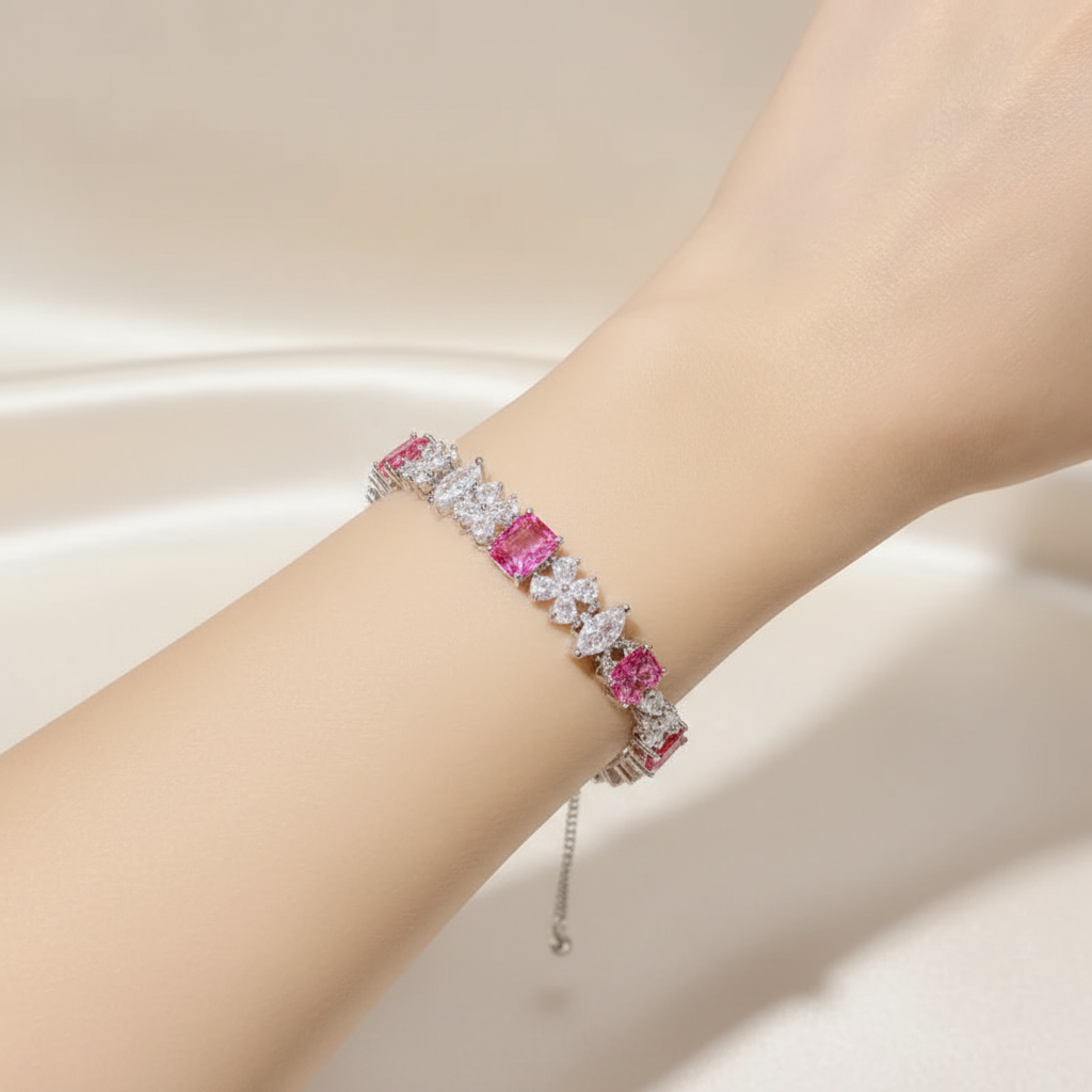 Moissanite Bracelet - Papparacha Pink Diamond Tennis Bracelet Elegant Sparkle Jewelry - Matt's random items Jewelry (Image 4)