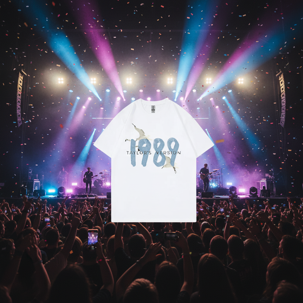 Taylor Swift 1989 T-Shirt in concert venue with stage lights