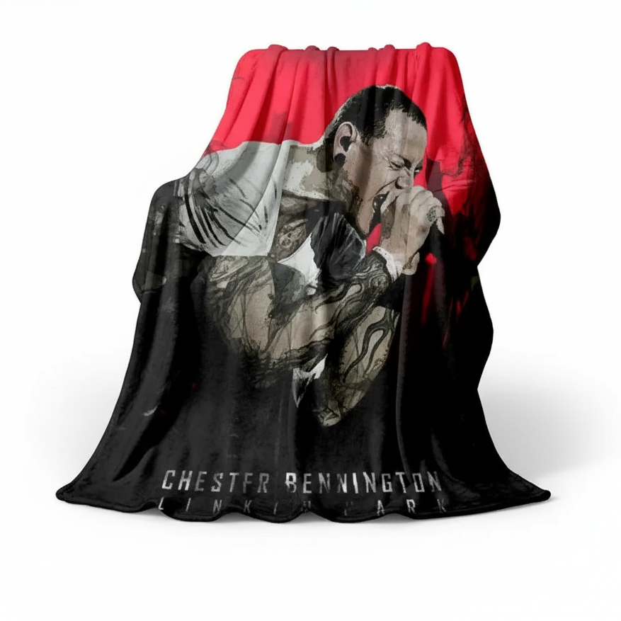 Linkin Park Flannel Throw Blanket texture close-up on white surface
