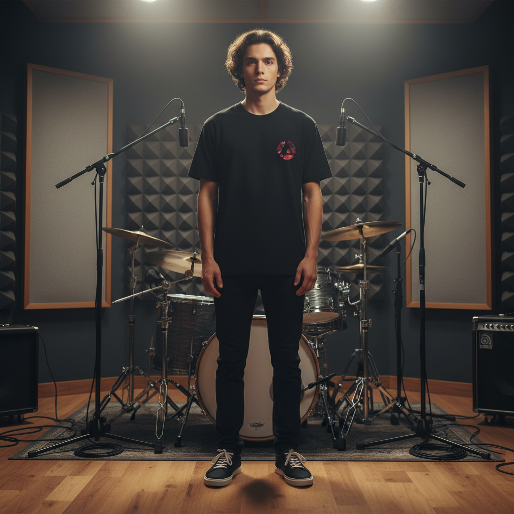 Linkin Park From Zero Tour T-Shirt in music studio with drum kit