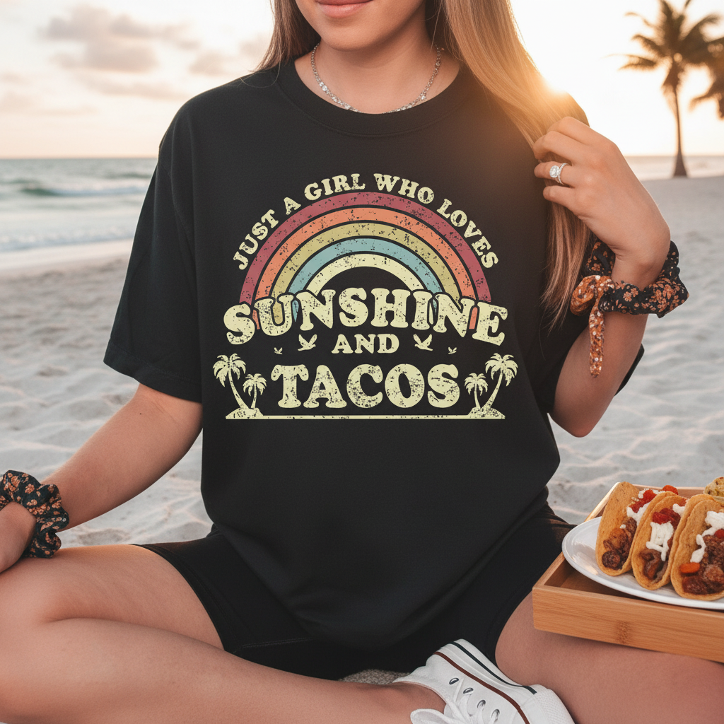 Just A Girl Who Loves Sunshine And Tacos Tee - MerchMallow T-SHIRT (Image 5)