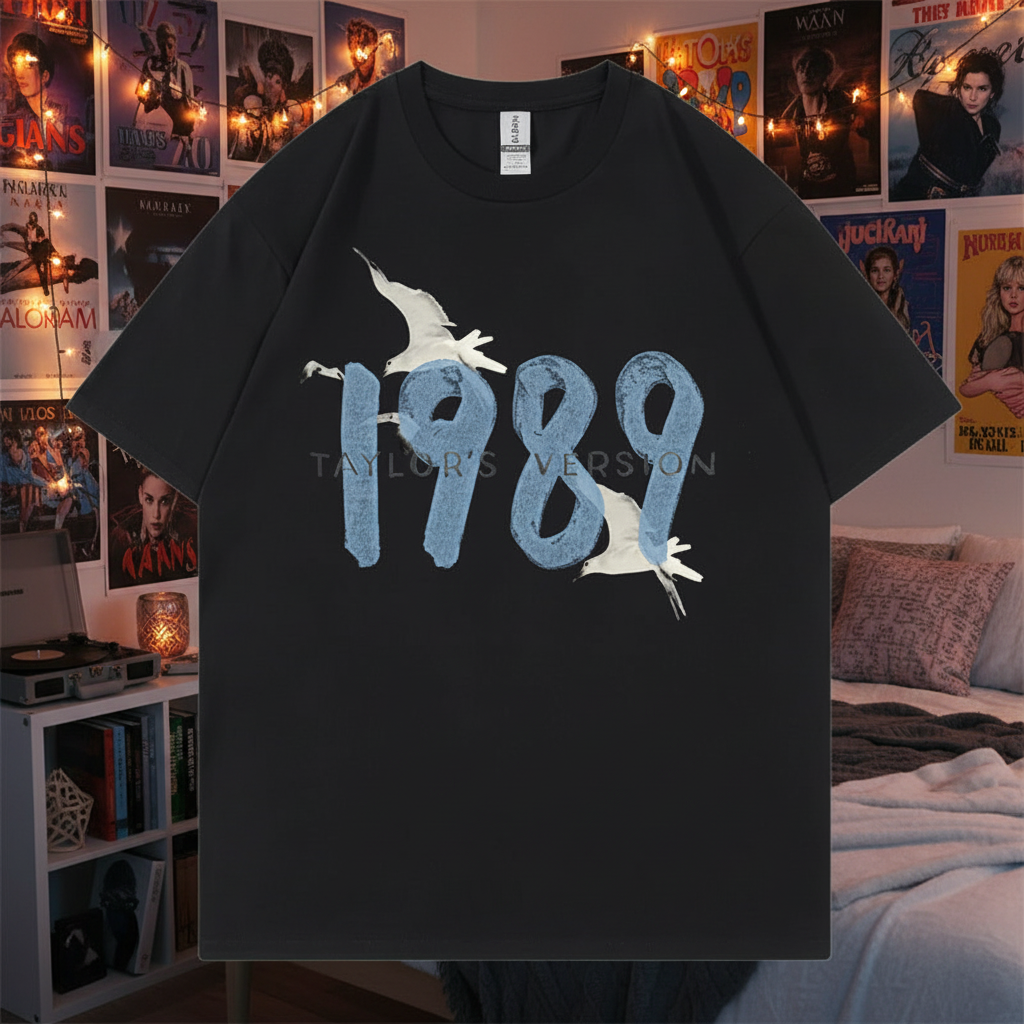 Taylor Swift 1989 Oversized T-Shirt in trendy bedroom with pop posters