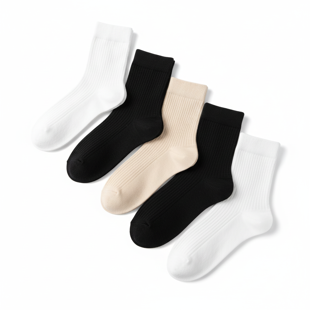 5 Pairs Premium Cotton Socks - Unisex Casual Mid-Calf Socks (Black/White) - Matt's random items Women's Fashion (Image 3)